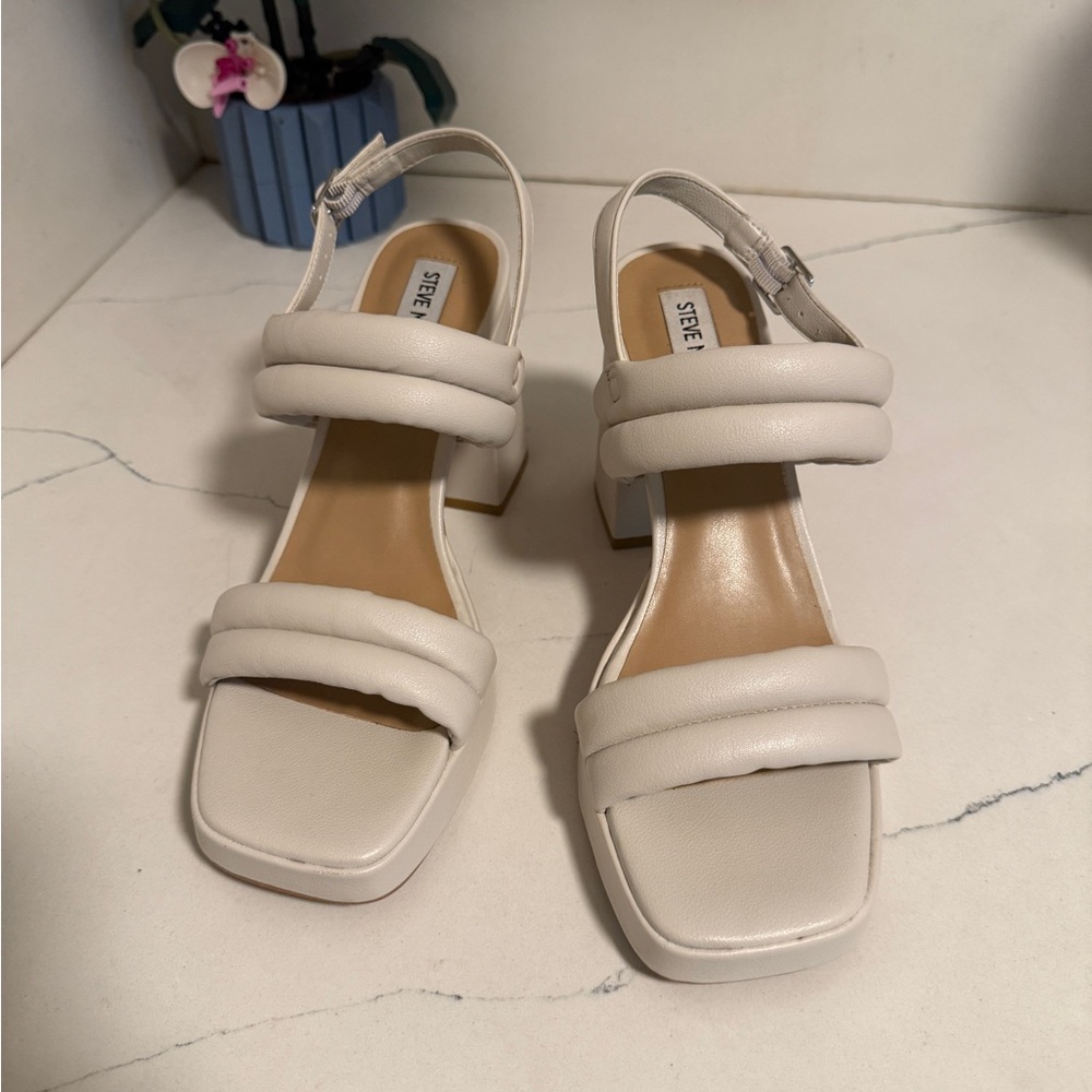 Steve Madden White Double Strap Heels